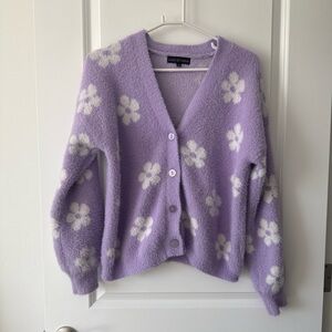 Almost Famous Lavender Floral V-Neck Cardigan